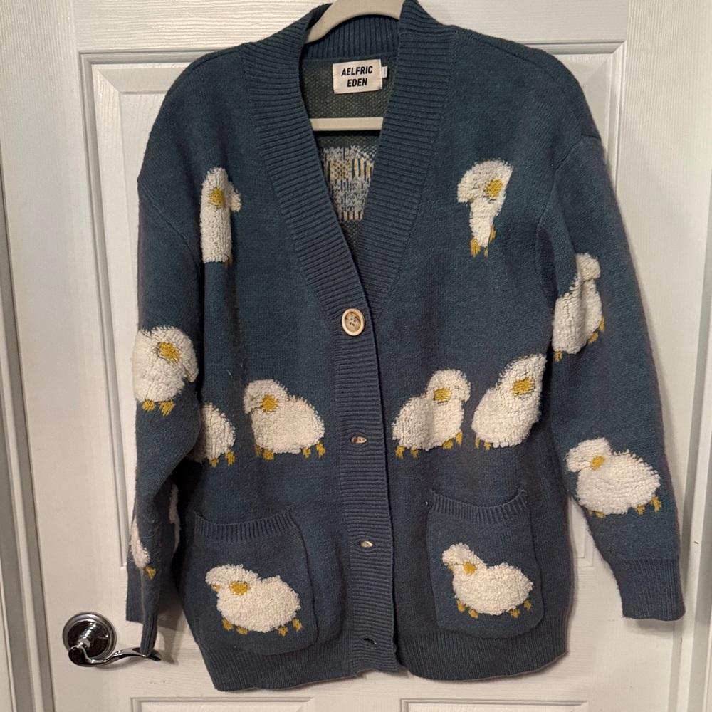 Aelfric Eden Blue Cardigan with Sheep Design